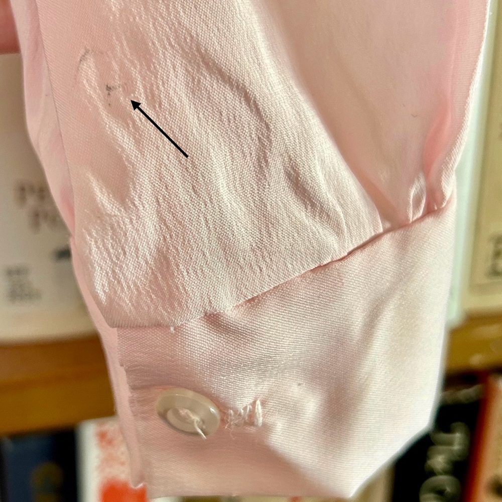 Vintage 1960s Pale Pink Asymmetrical Peter Pan Collar Long Sleeve Blouse S - Picture 6 of 10